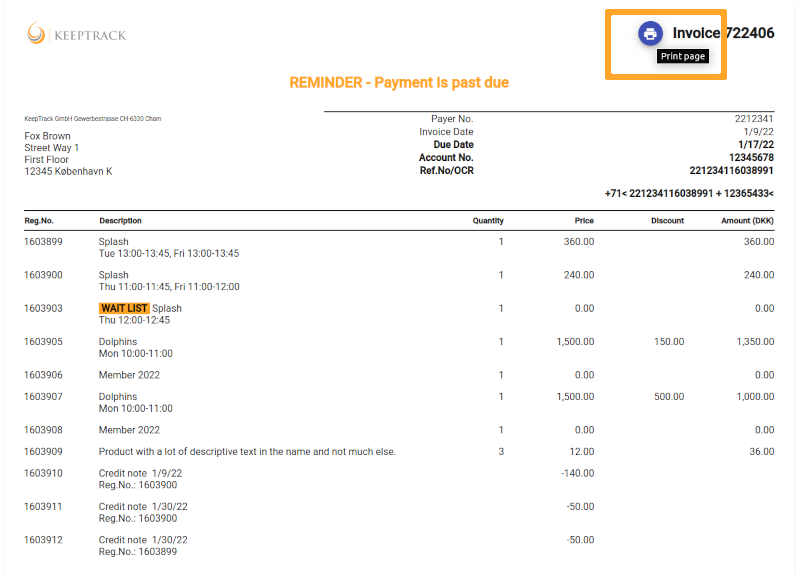 Print invoice